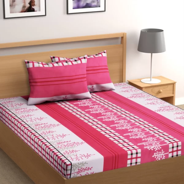 Luxurivo Home 120-TC Bedsheet (Pink & White)
